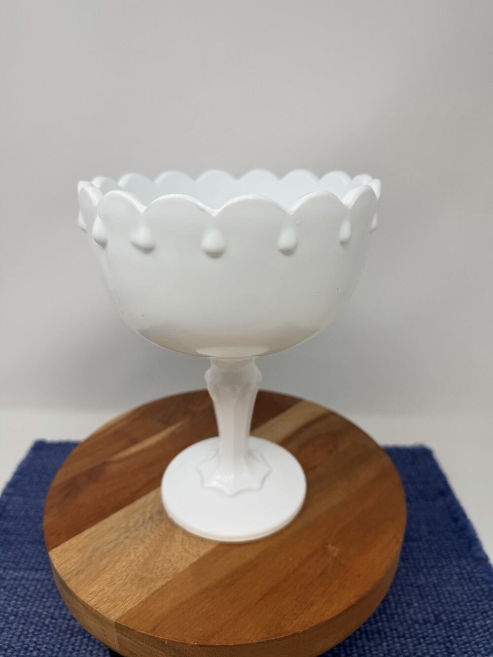 Vintage Indiana Glass Co Large Milk Glass Tear Drop Compote Pedestal Bowl Dish